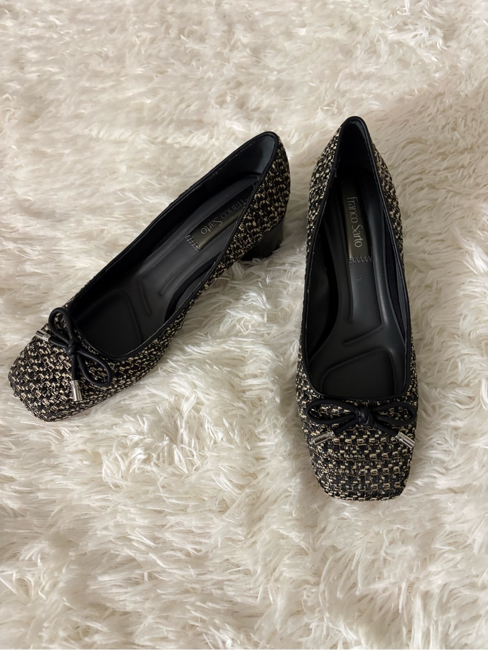 Franco Sarto Black Tweed Bow Flats